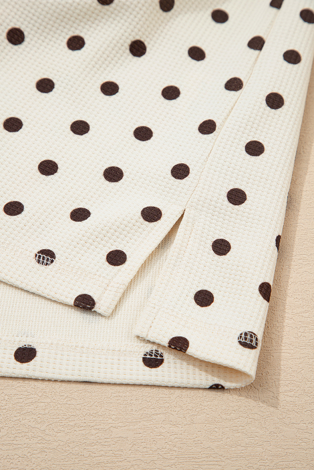 White Polka Dot Print Long Sleeve Top Drawstring Jogger Pants Lounge Set