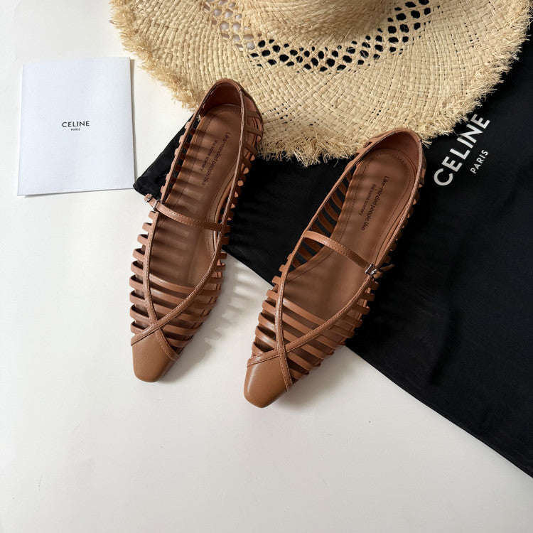 women's flats with thin woven strips