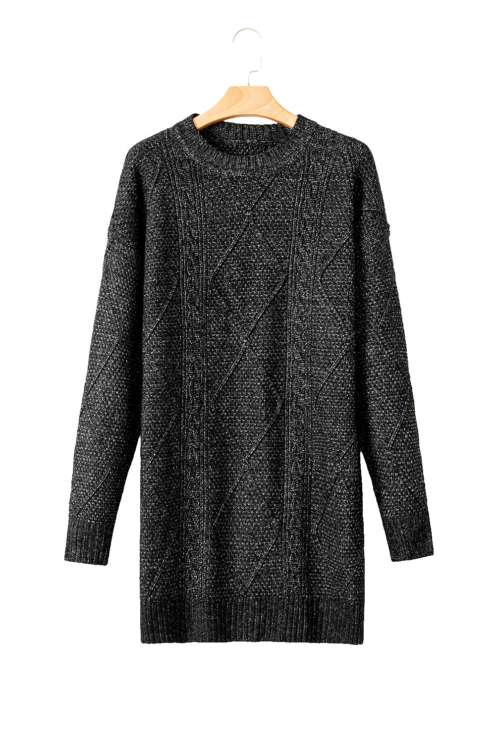 Burgundy Cable Knit Drop Shoulder Loose Fit Sweater Dress