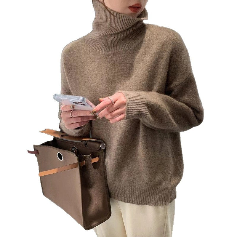 high-neck sweater for women, loose and versatile knitted pullover