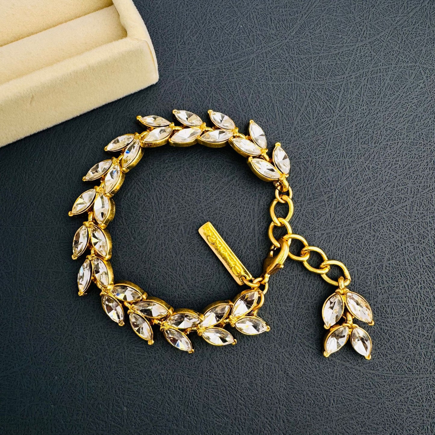 aged crystal leaf wheat ear bracelet for women