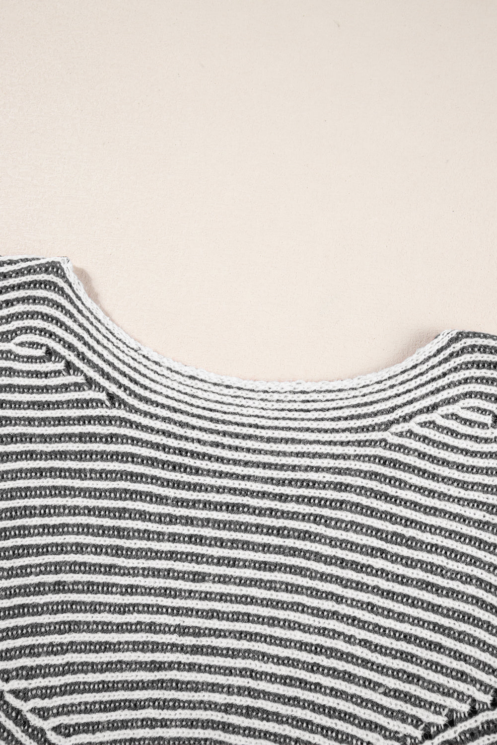 Black Striped Print Ribbed Knit Raglan Sleeve Baggy Sweater