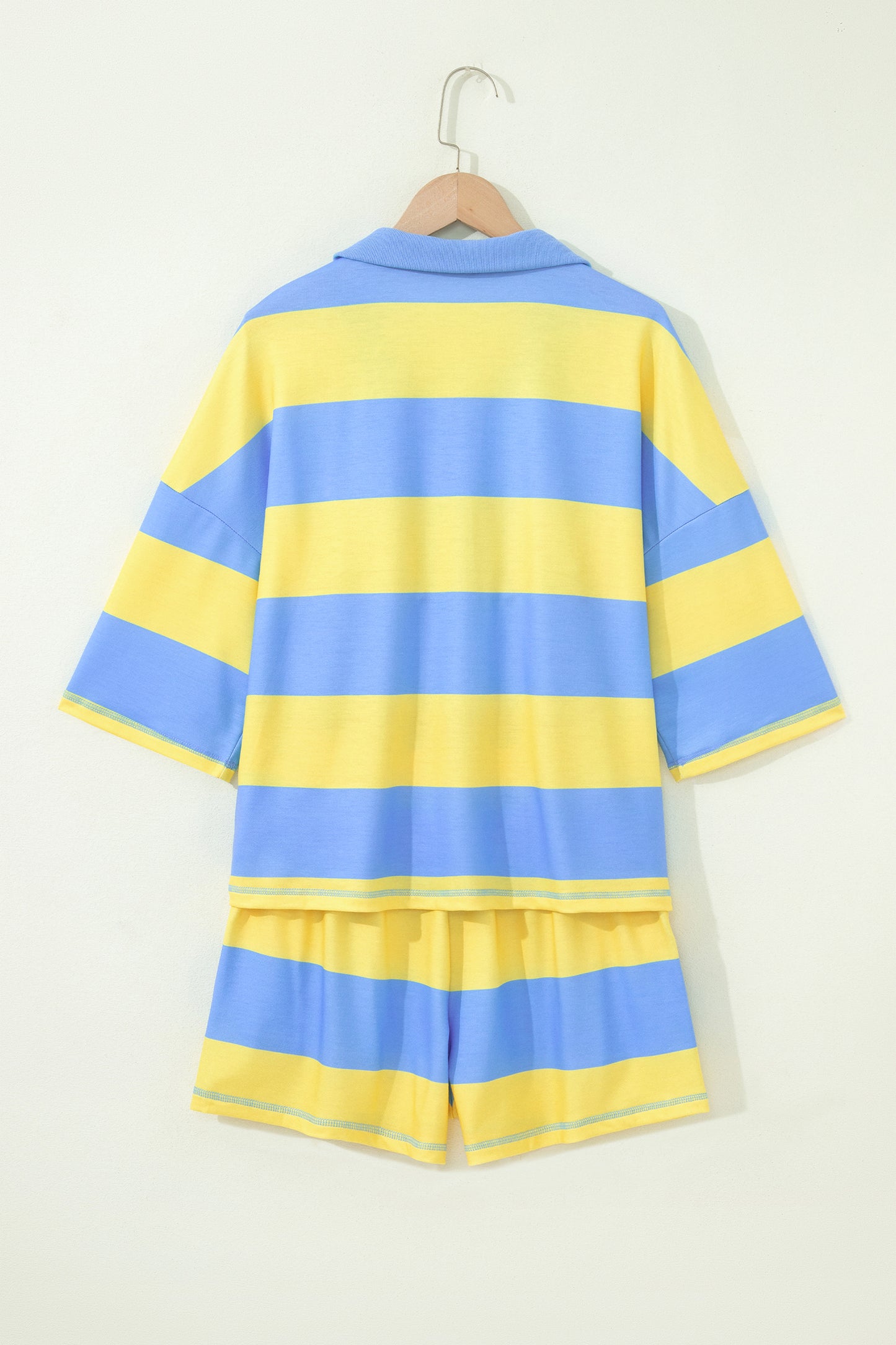 Pink Seam Detail Half Zip Tee Casual Shorts 2pcs Set
