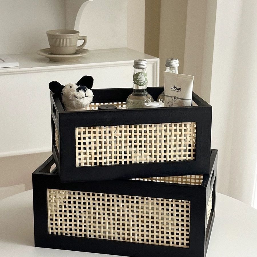 Vietnamese wicker storage basket, handcrafted solid wood