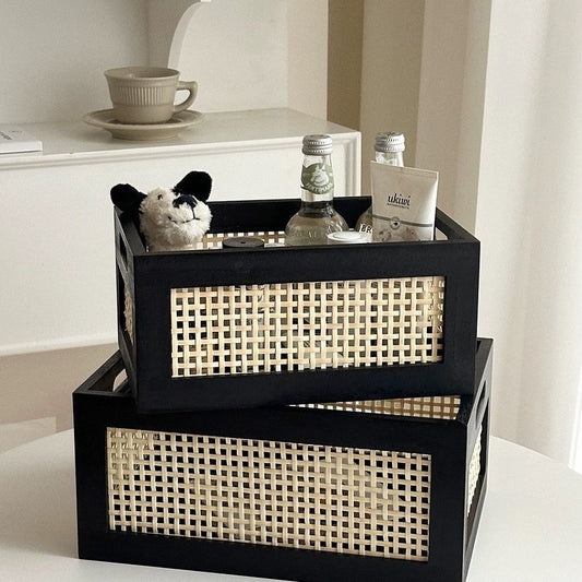 Vietnamese wicker storage basket, handcrafted solid wood