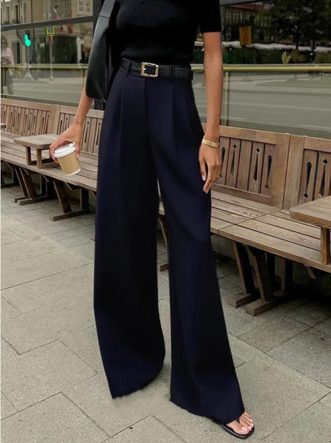 high-waisted casual pants, loose floor-length pants