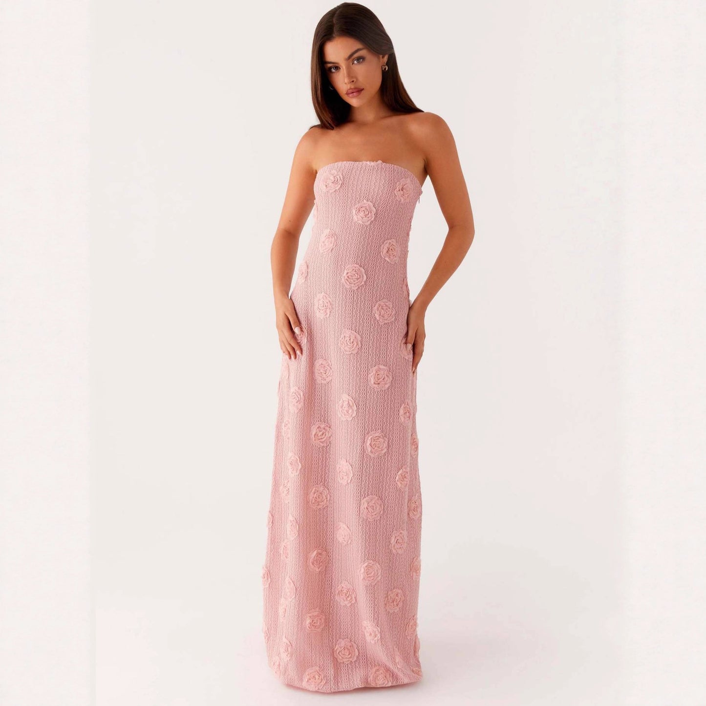flower strapless maxi dress