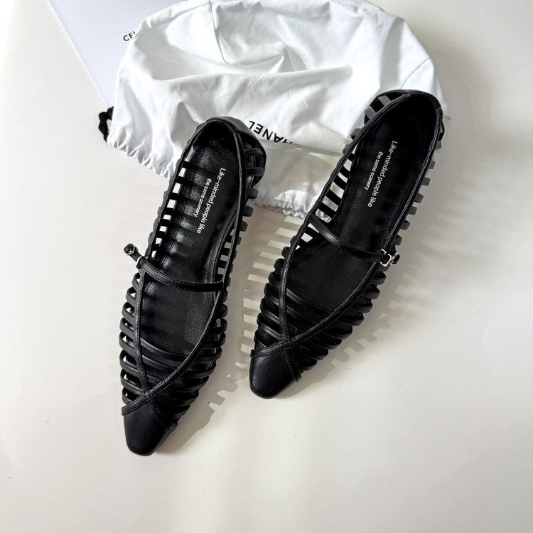 women's flats with thin woven strips