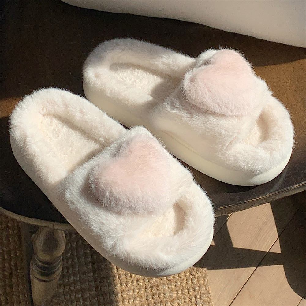 Heart Love Fluffy Fur Slippers