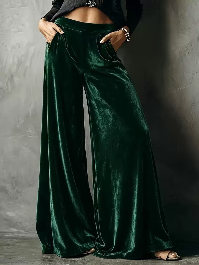 wide leg velvet trousers