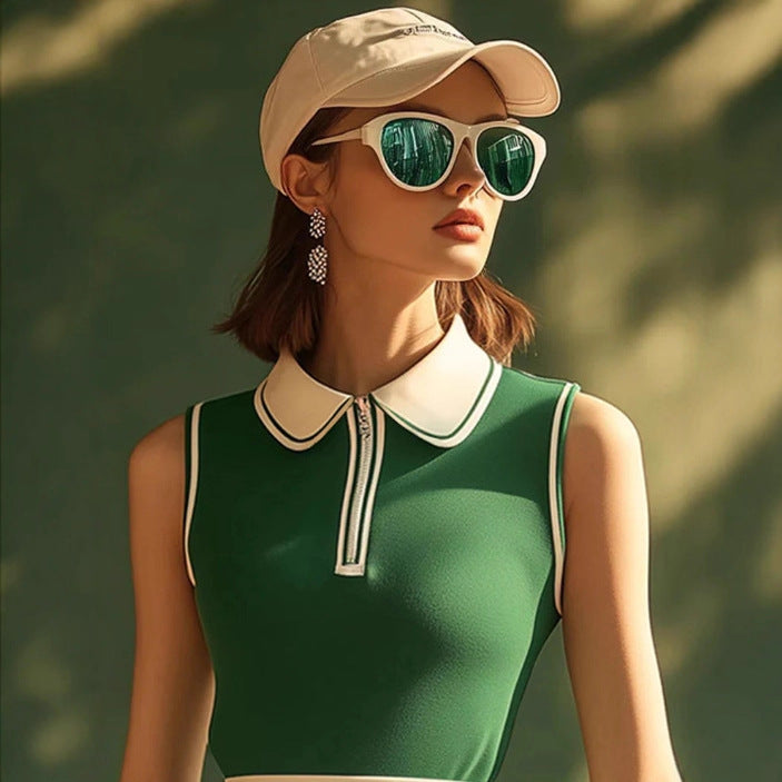 Casual Polo collar sleeveless mini skirt
