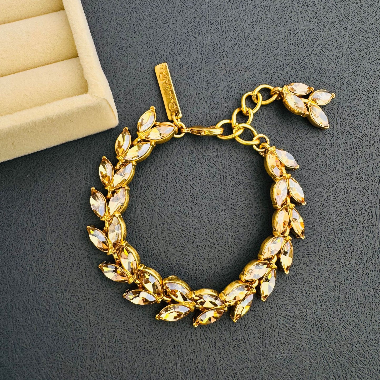 aged crystal leaf wheat ear bracelet for women