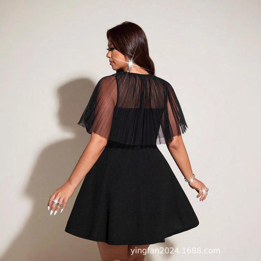 A-line dress with sheer overlay