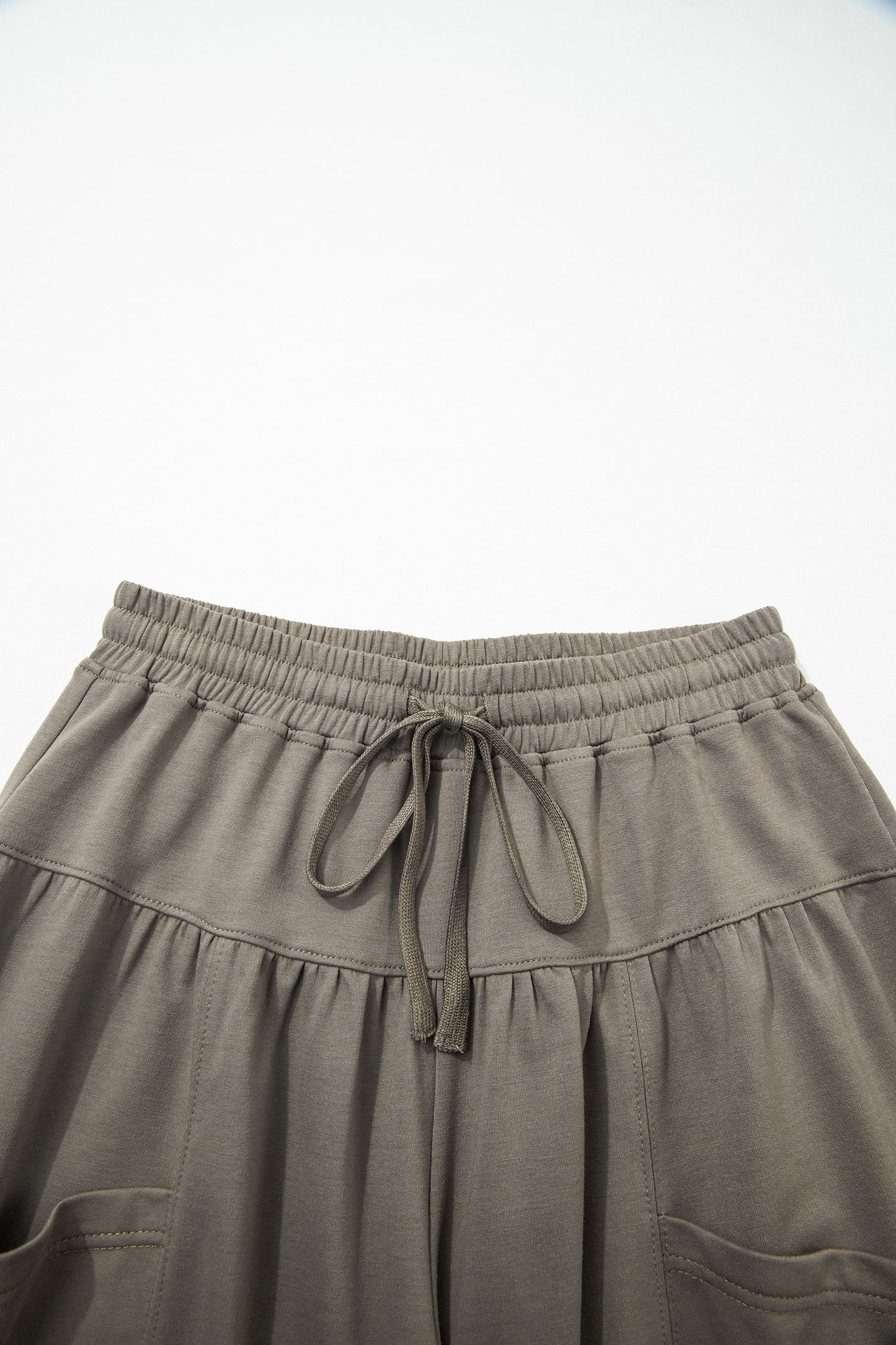 Dirty blue Elastic Waist Drawstring Wide Leg Full Length Pants
