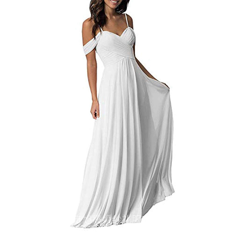 Women's off-the-shoulder chiffon pleated  gown