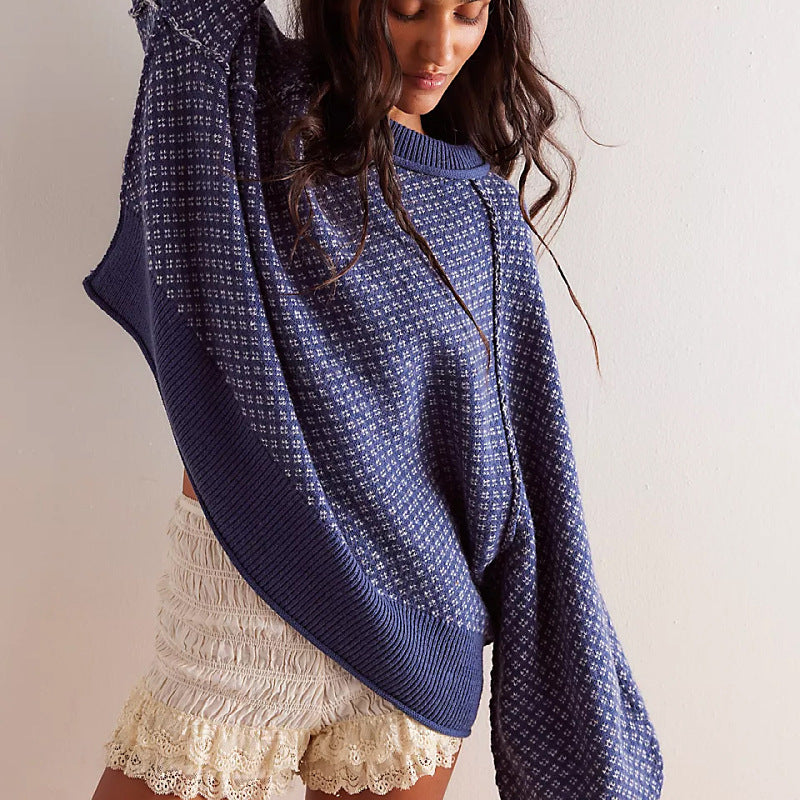 long-sleeved jacquard round-neck sweater
