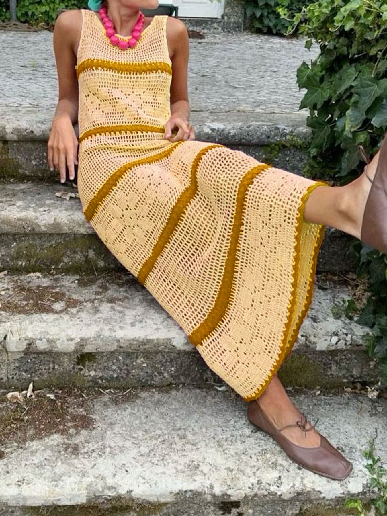 Knitted sweater contrasting color dress