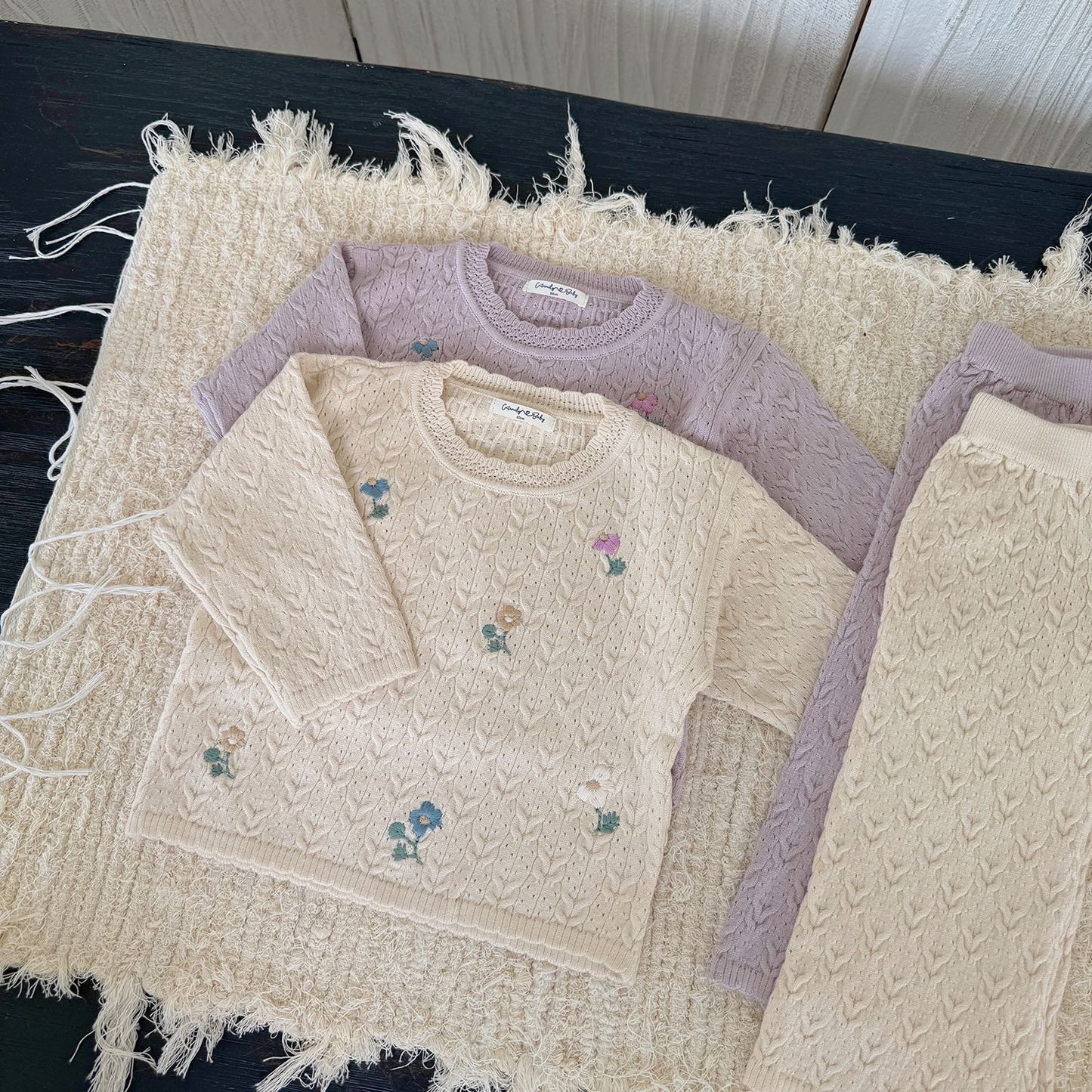 girls' embroidered sweater + wide-leg long pants 2-piece set