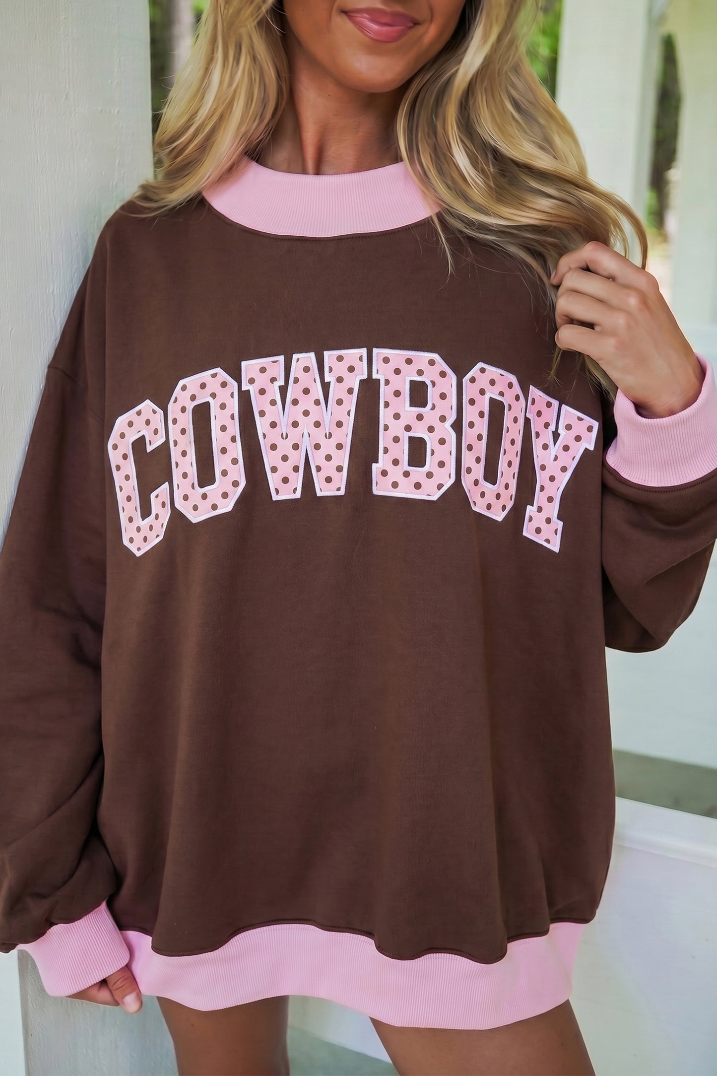 Polka Dot Letter Graphic Colorblock Mock Neck Tunic Sweatshirt