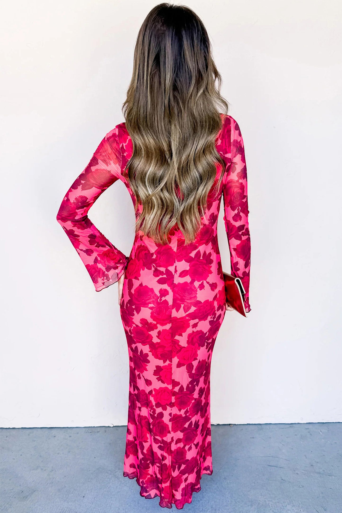 Red Holland Bell Sleeve Maxi Dress