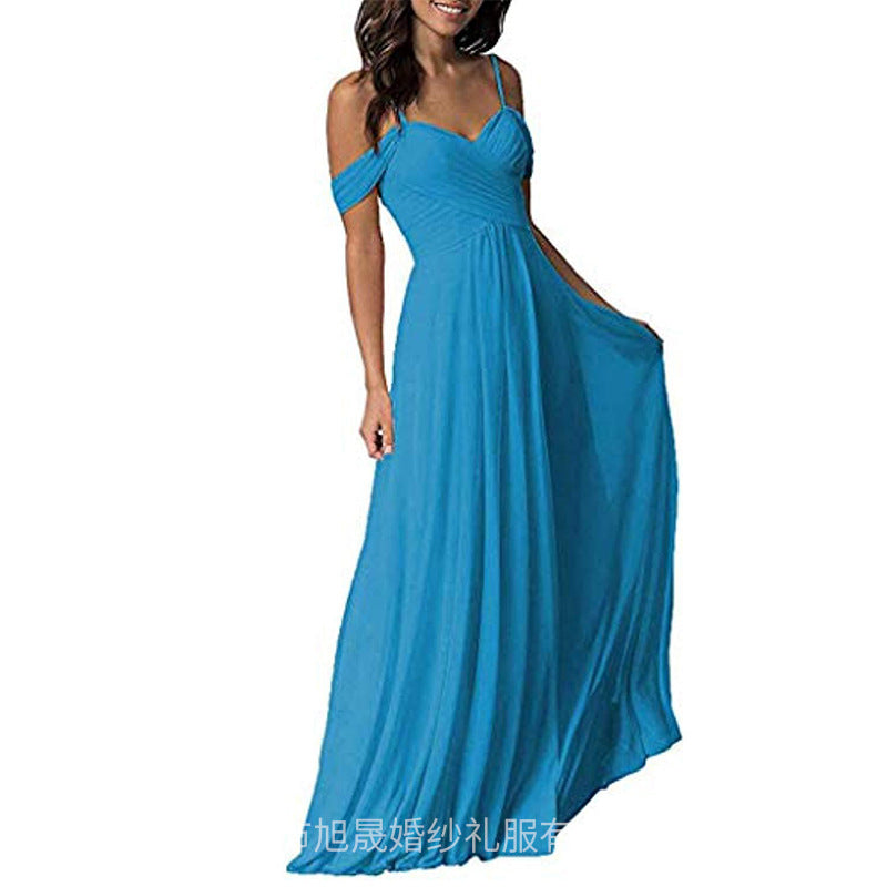 Women's off-the-shoulder chiffon pleated  gown