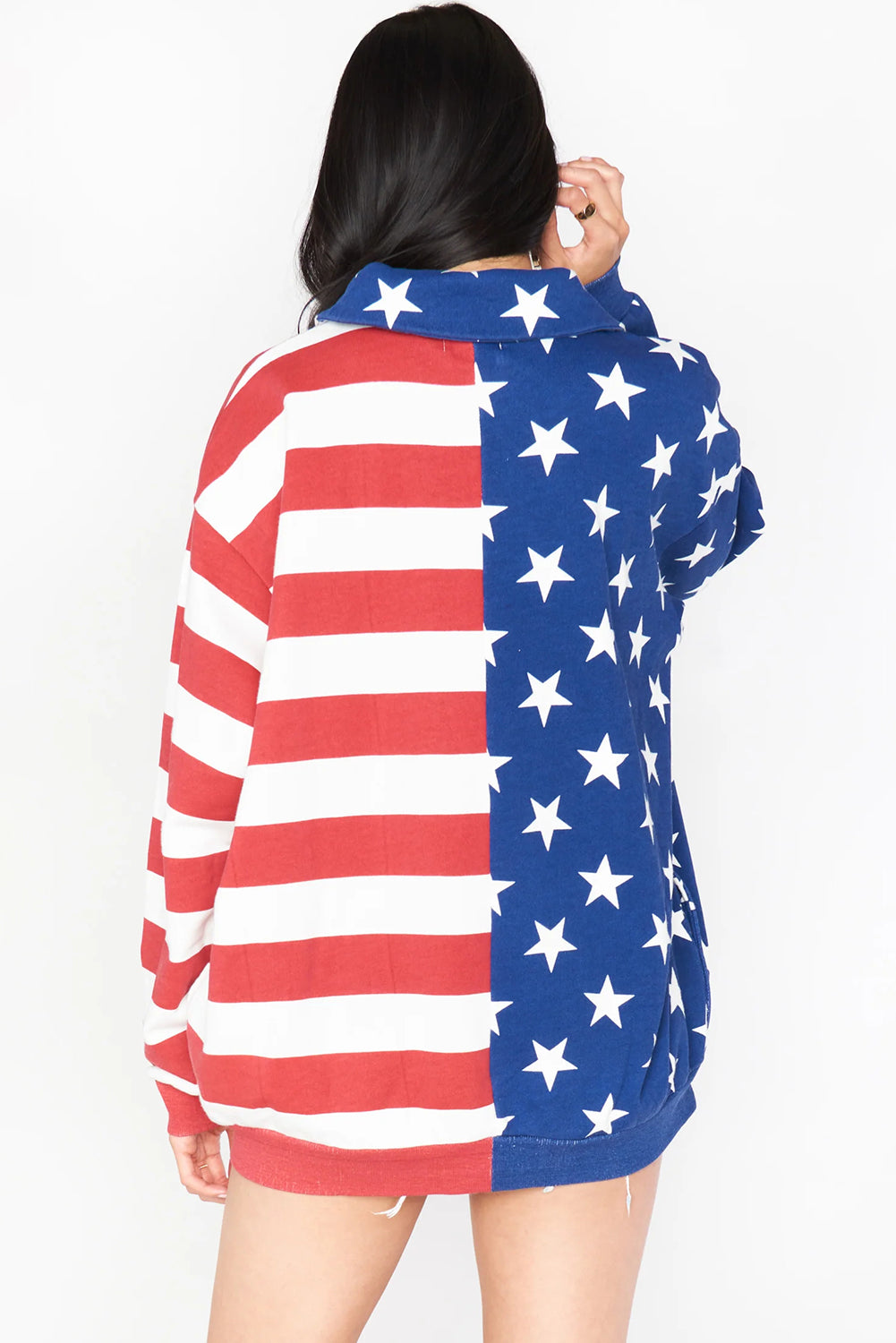 Multicolour Stars Stripes American Flag Zipped Collar Oversized Sweatshirt