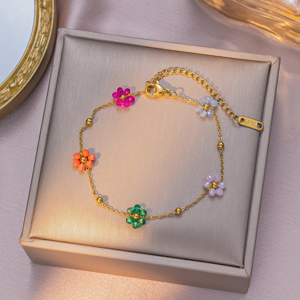 Colorful flower beaded choker and bracelet