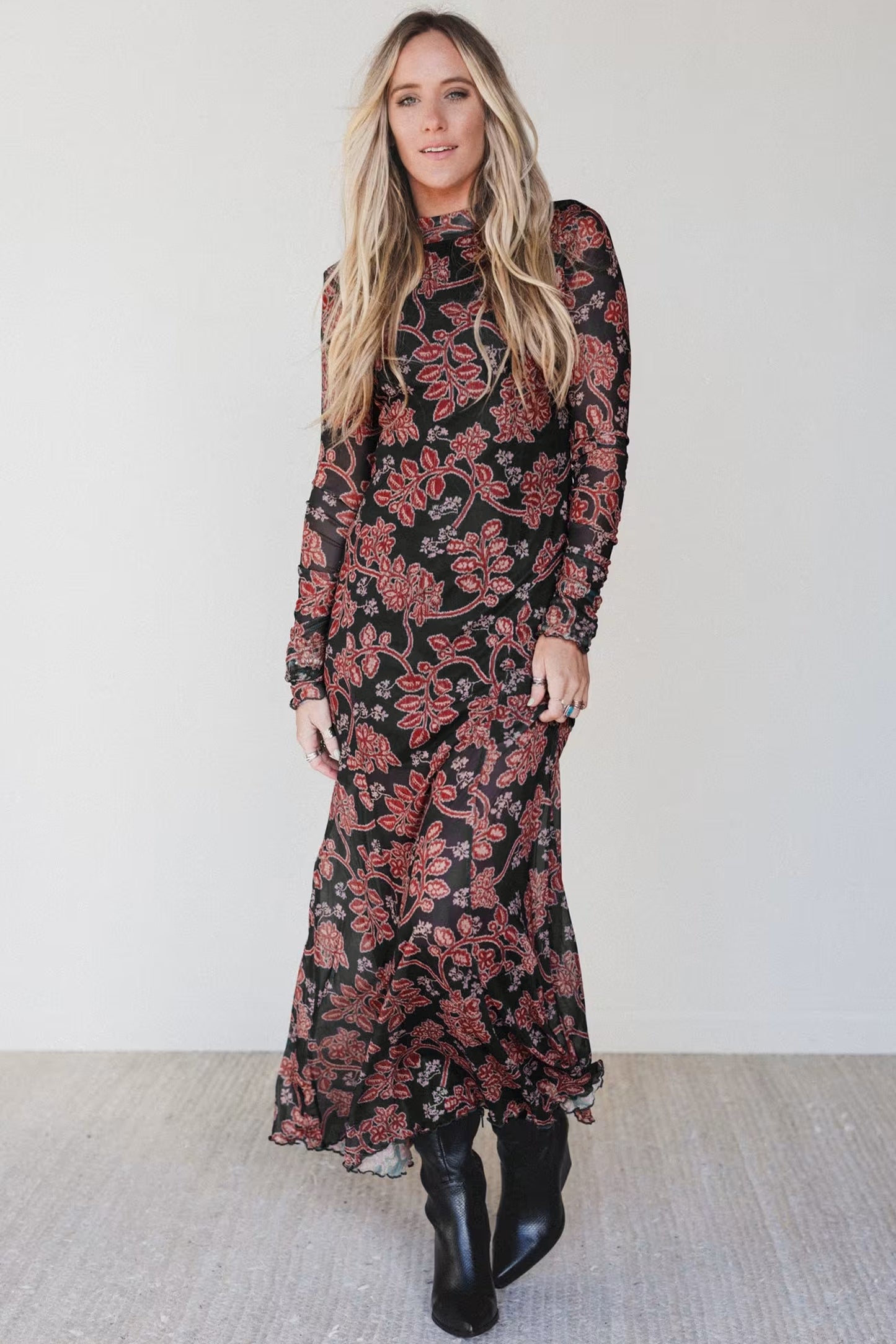 Black Morning Spice Floral Maxi Dress