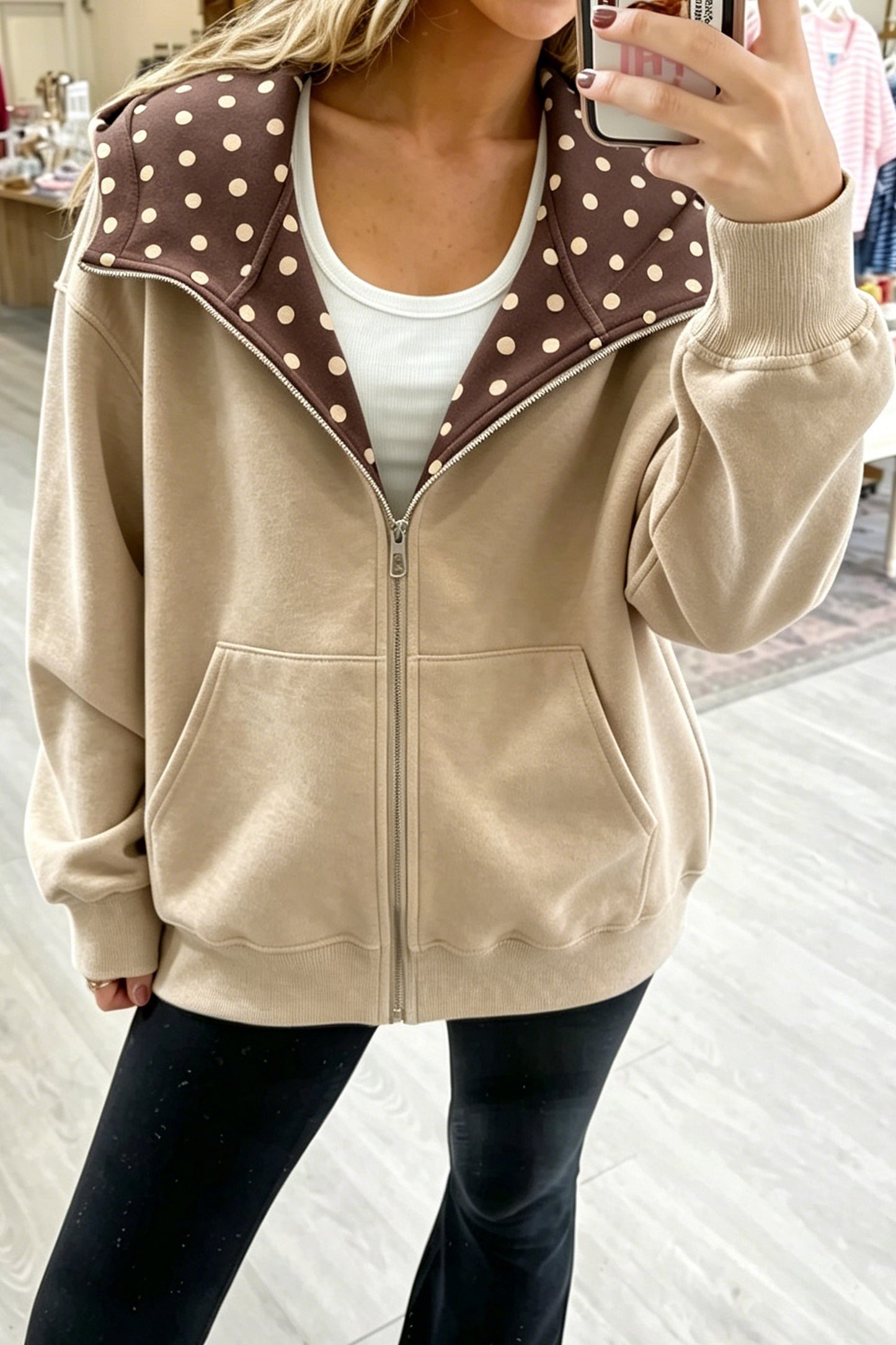 Beau Blue Polka Dot Hooded Zip-Up Sweatshirt