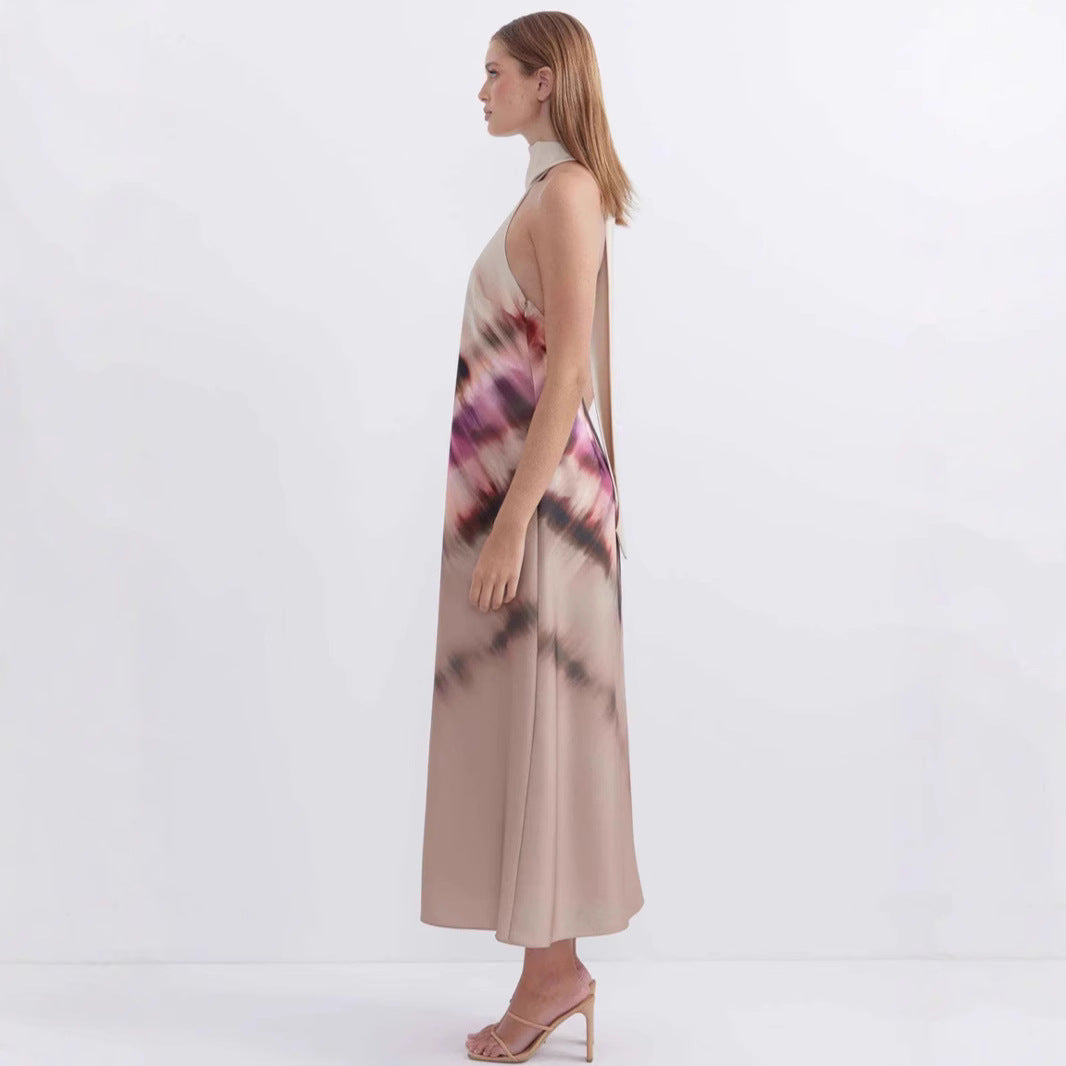 Women's tie-dye halter dress