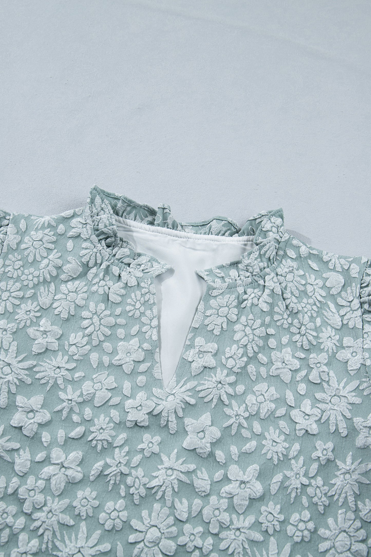 Beige Floral Textured Jacquard Puff Sleeve Blouse