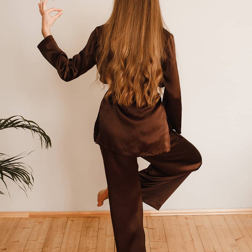 imitation silk cardigan blouse trousers pajamas set