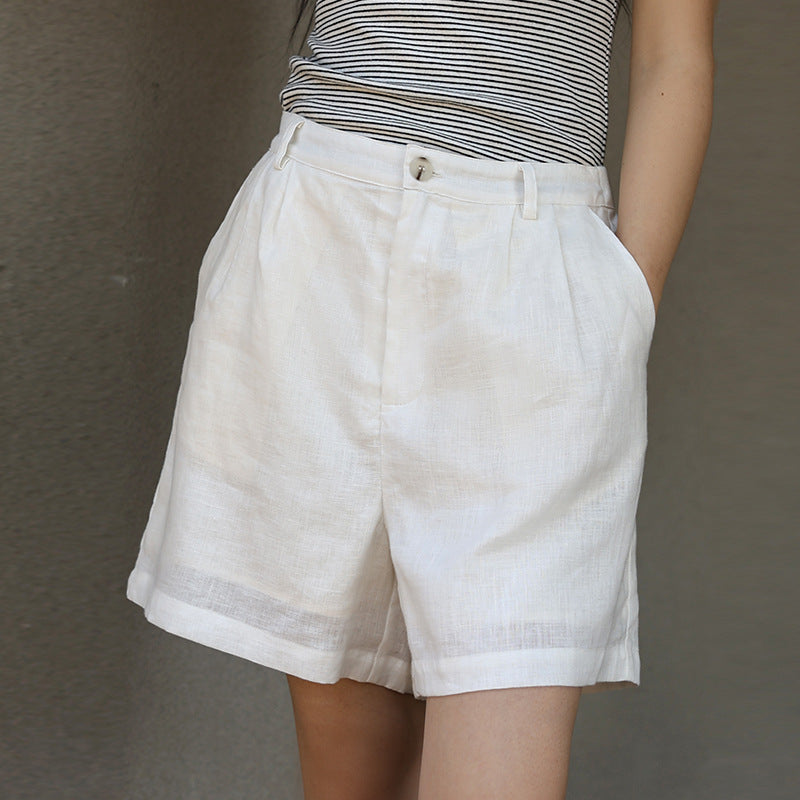 linen high-waisted loose shorts