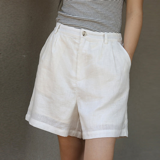 linen high-waisted loose shorts