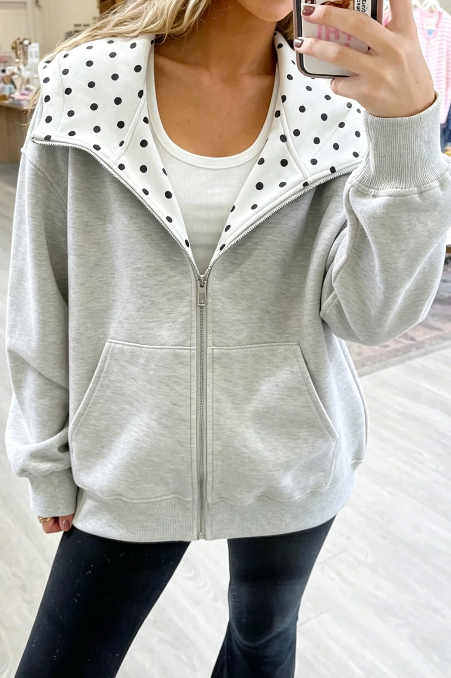 Beau Blue Polka Dot Hooded Zip-Up Sweatshirt