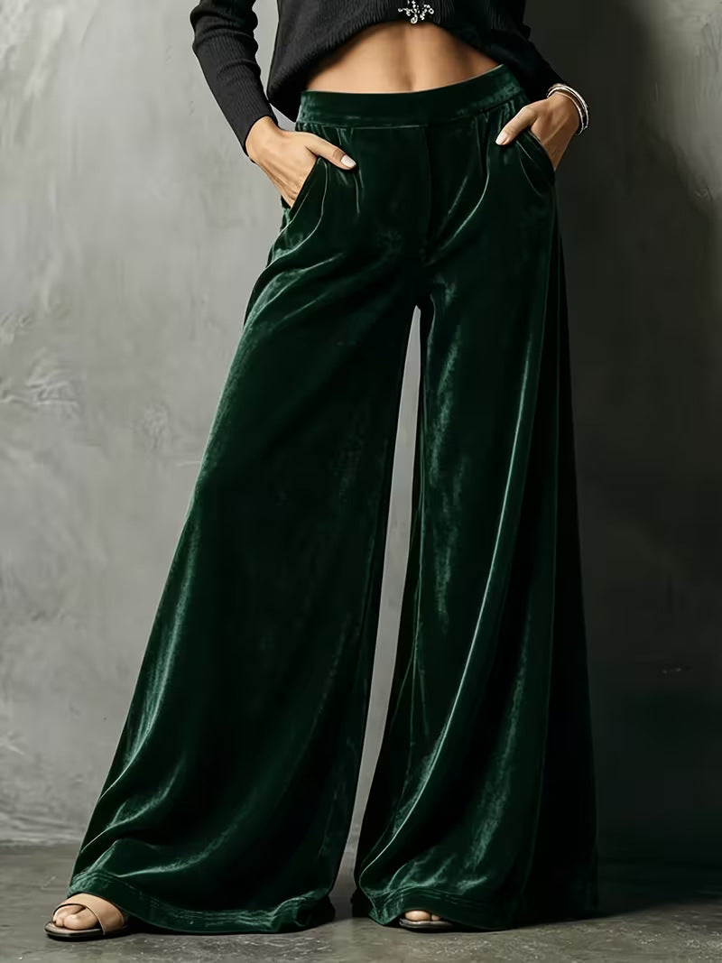 wide leg velvet trousers