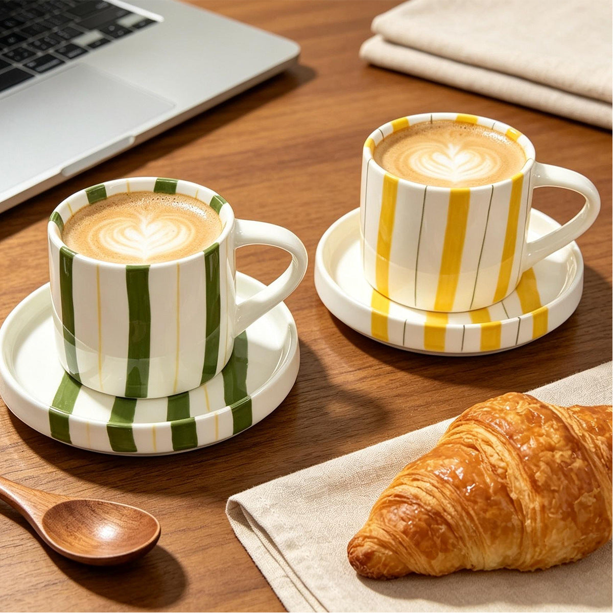 Hand-painted striped ceramic coffee cup