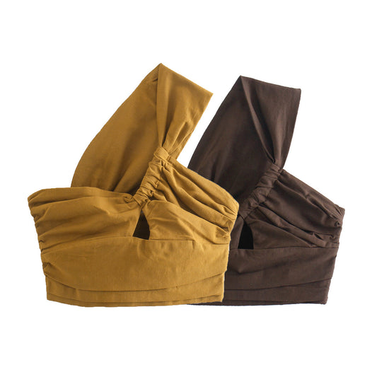 Women's linen like one shoulder cropped tank