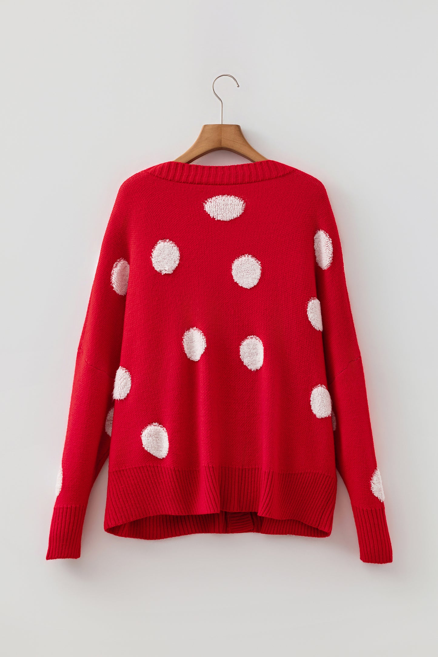Beige Polka Dot Button Front Oversized V Neck Cardigan