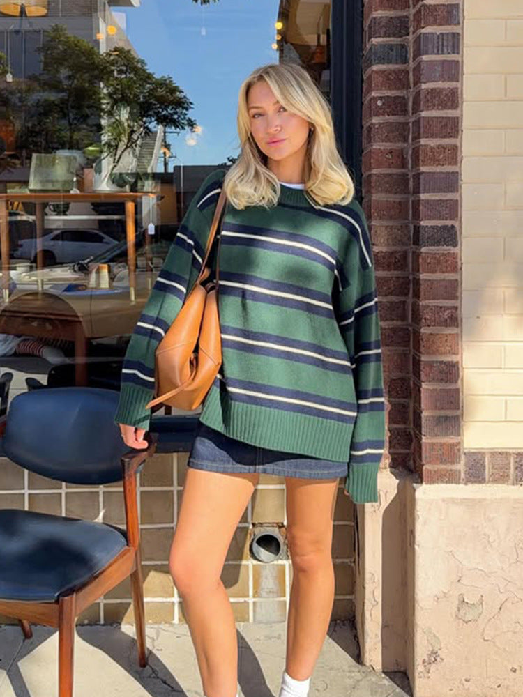 color-blocking striped long-sleeved sweater