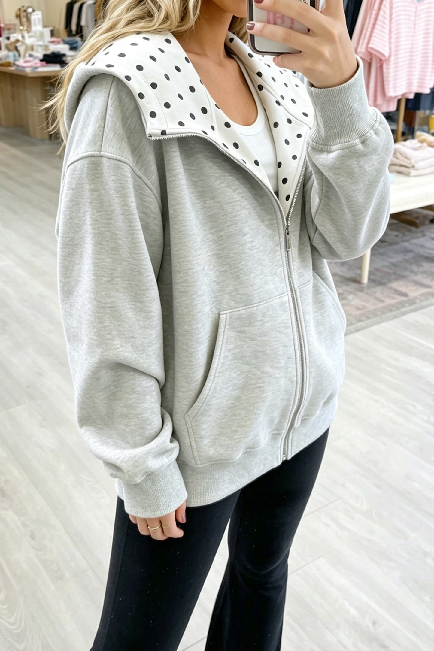 Beau Blue Polka Dot Hooded Zip-Up Sweatshirt