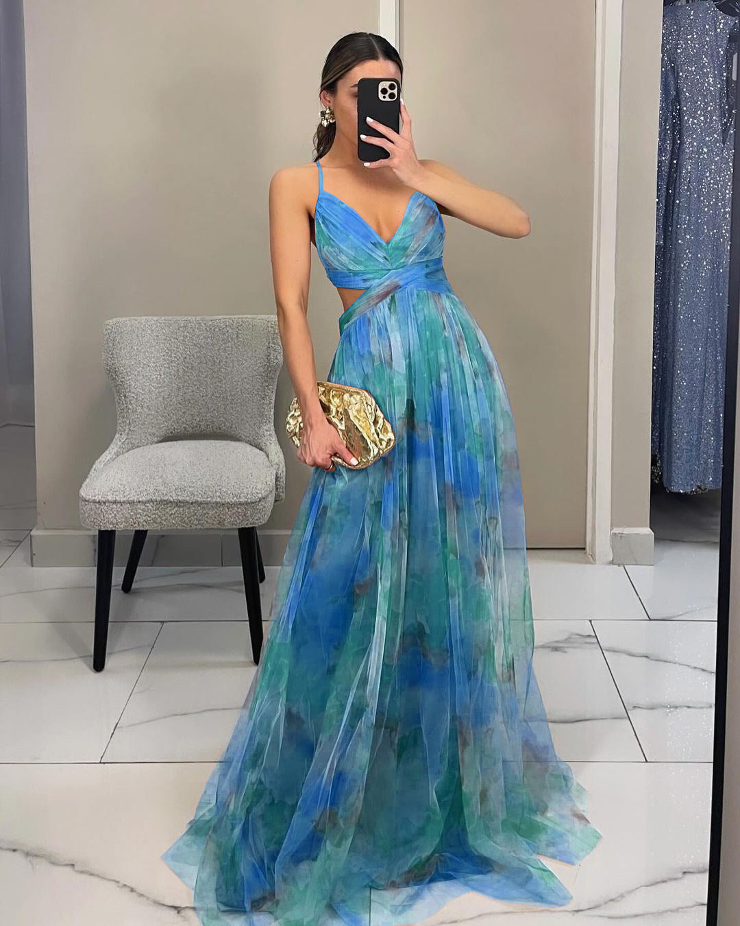 flowy printed party dress
