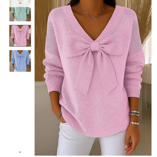 bow front v-neck sweater