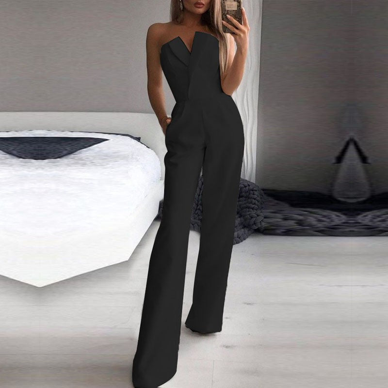 slanted lapel, mid-waist, elegant jumpsuit