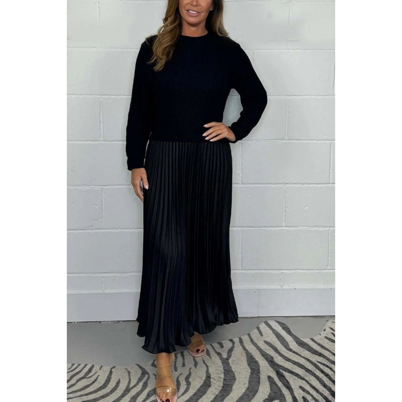 mixed media dress. pleated skirt bottom and sweater top.