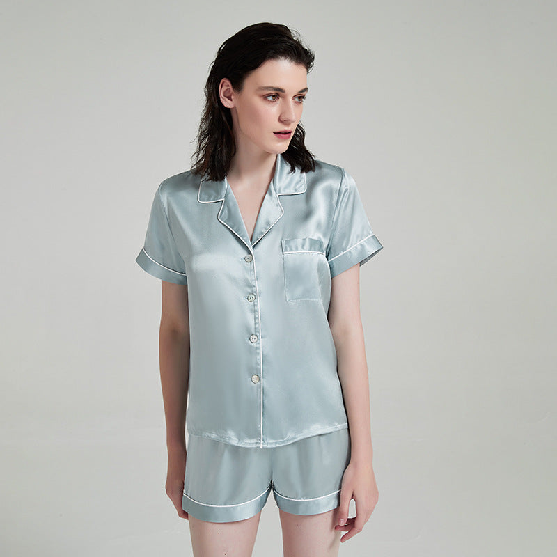 silk pajamas short sleeves and shorts two-piece set
