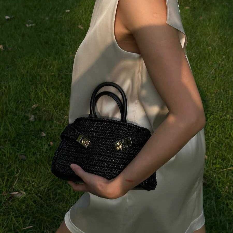 mini straw-woven bag
