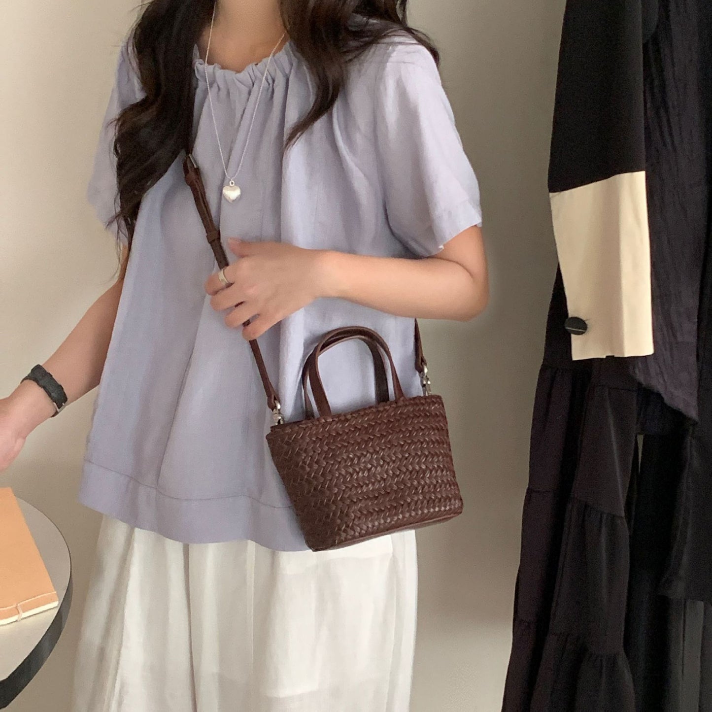 Mini tote bag, woven basket bag