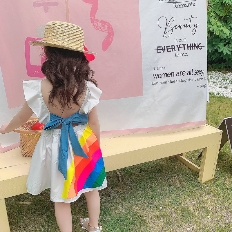 Girls rainbow dress with back bow