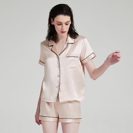 silk pajamas short sleeves and shorts two-piece set